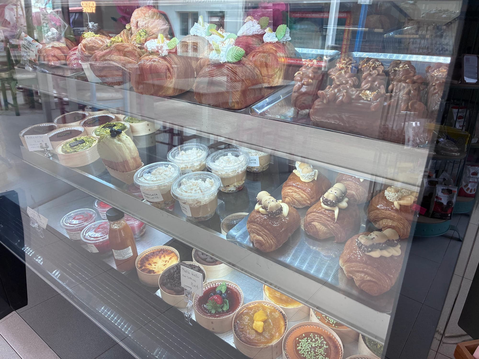 Local bakery display with fresh pastries